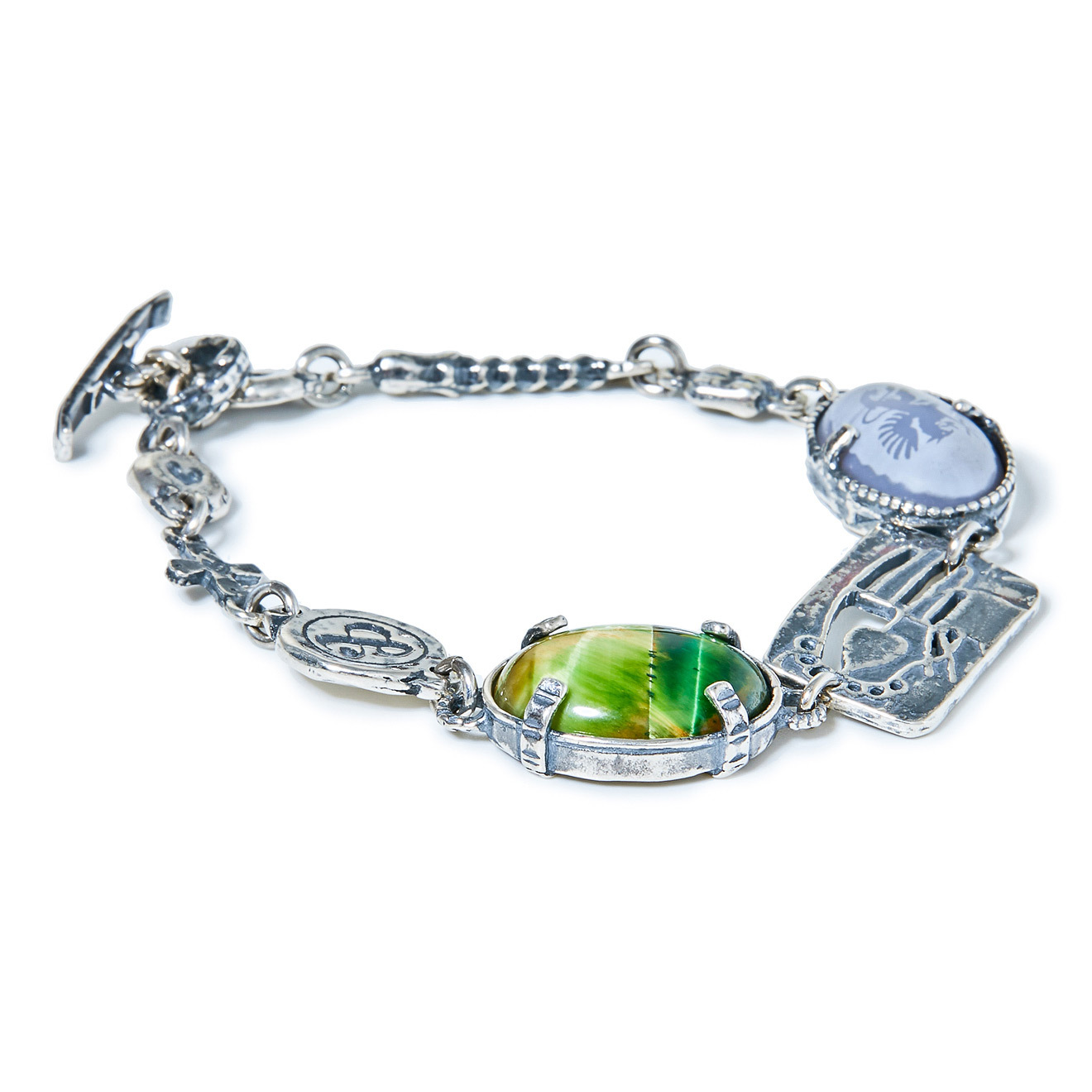 Silver bracelet with tiger eye and agate