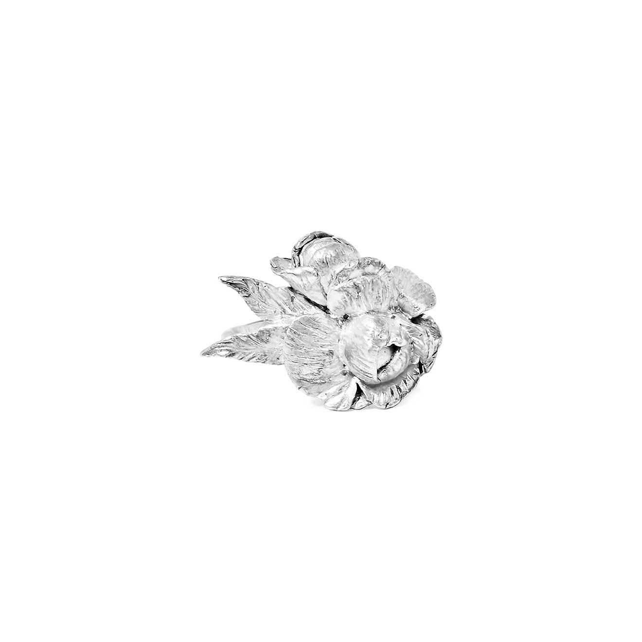 Silver ring with peony