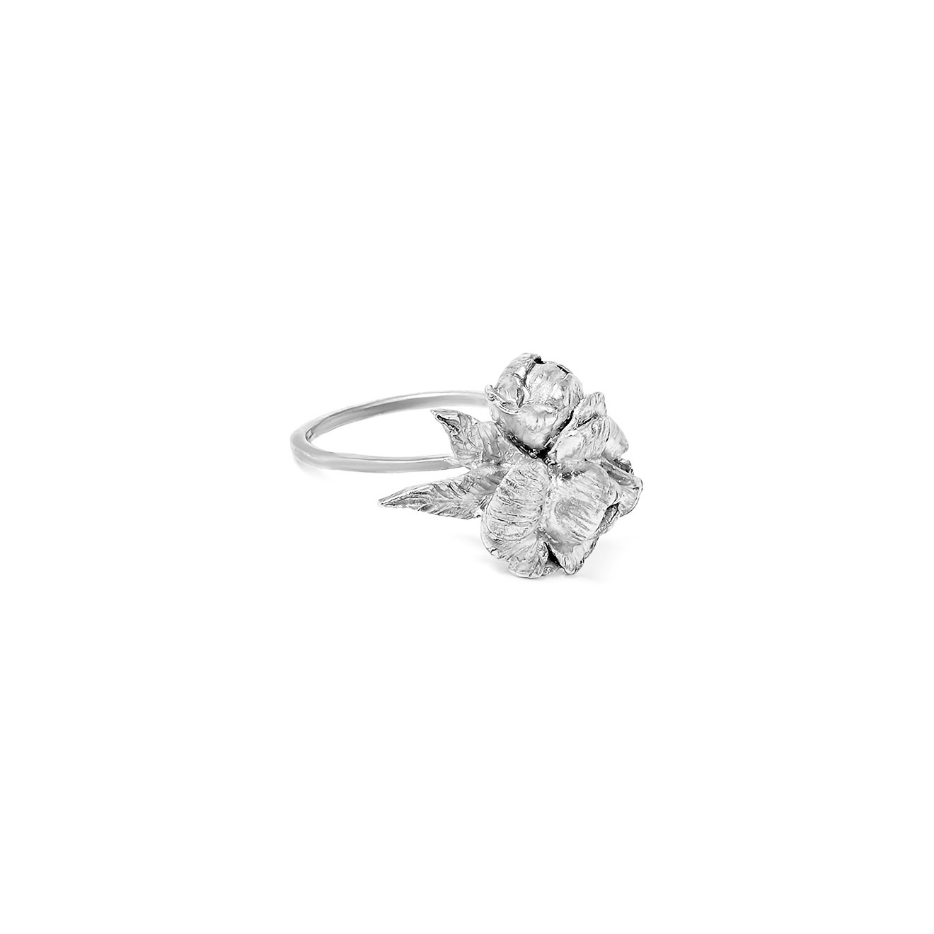 Silver ring with peony