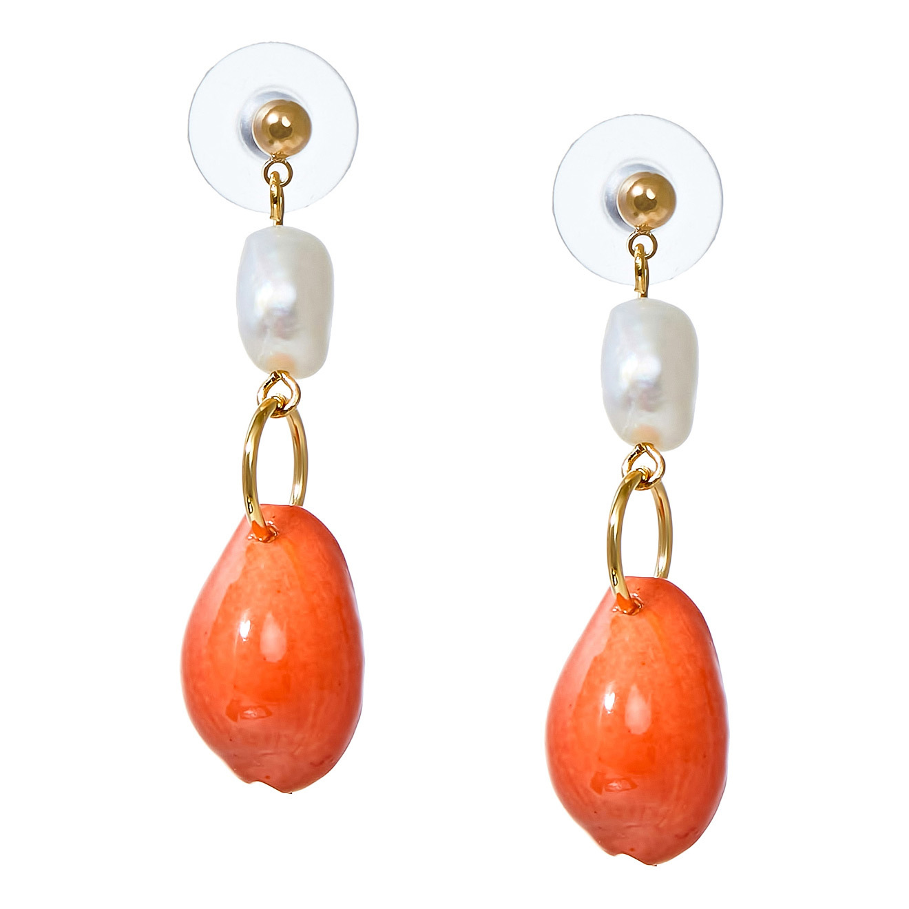 earrings with baroque pearls and red shells