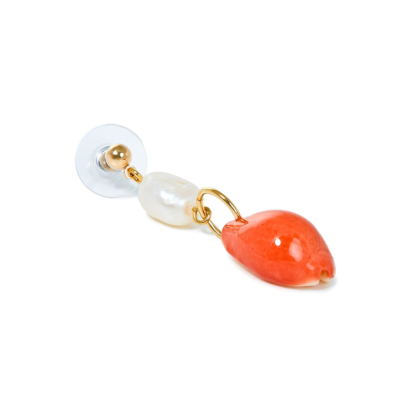 earrings with baroque pearls and red shells