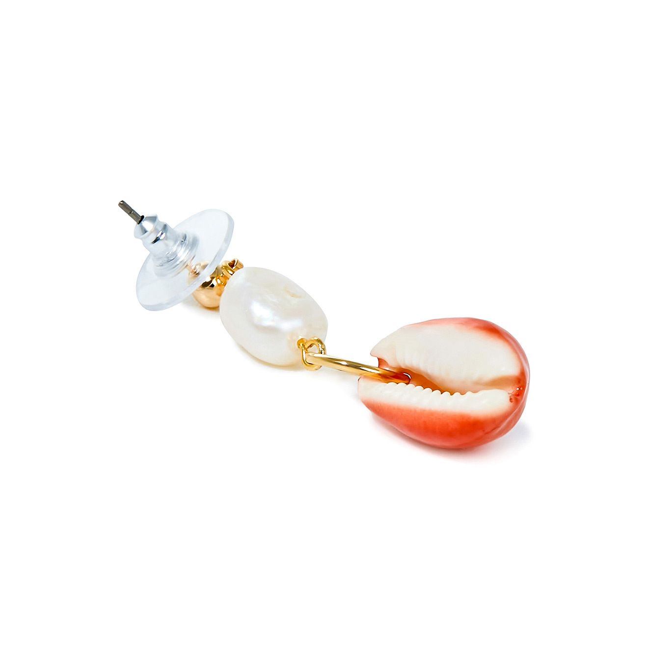 earrings with baroque pearls and red shells