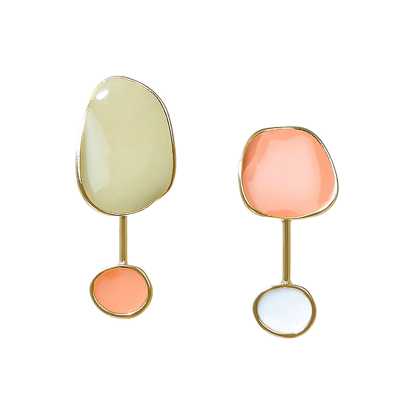 asymmetric earrings with colored enamel