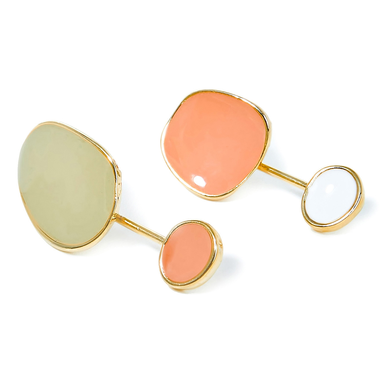asymmetric earrings with colored enamel