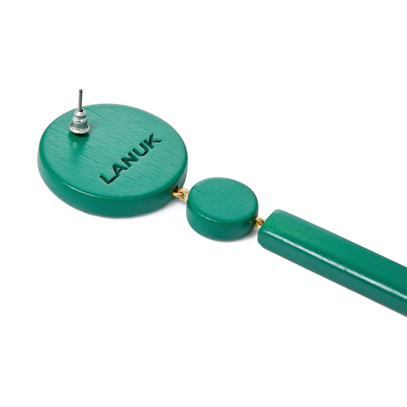 Green Wooden Earrings with Wand Pendants