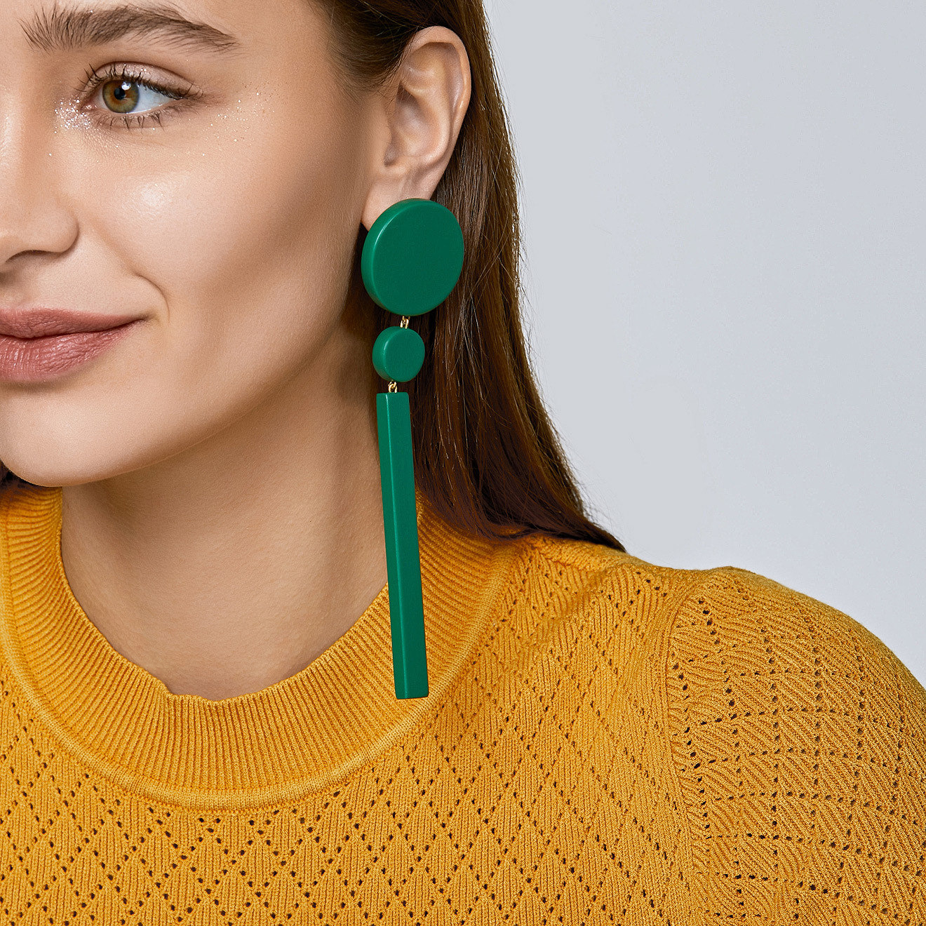 Green Wooden Earrings with Wand Pendants