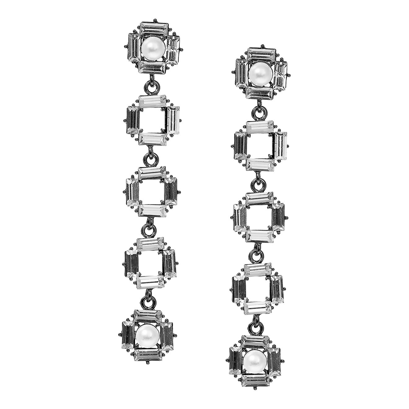 Blackened track earrings with squares of crystals