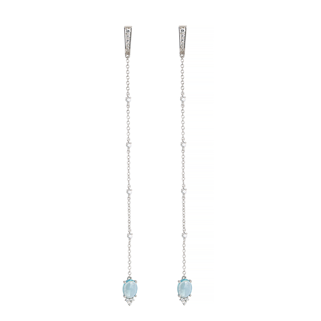 Silver chain earrings with blue topaz