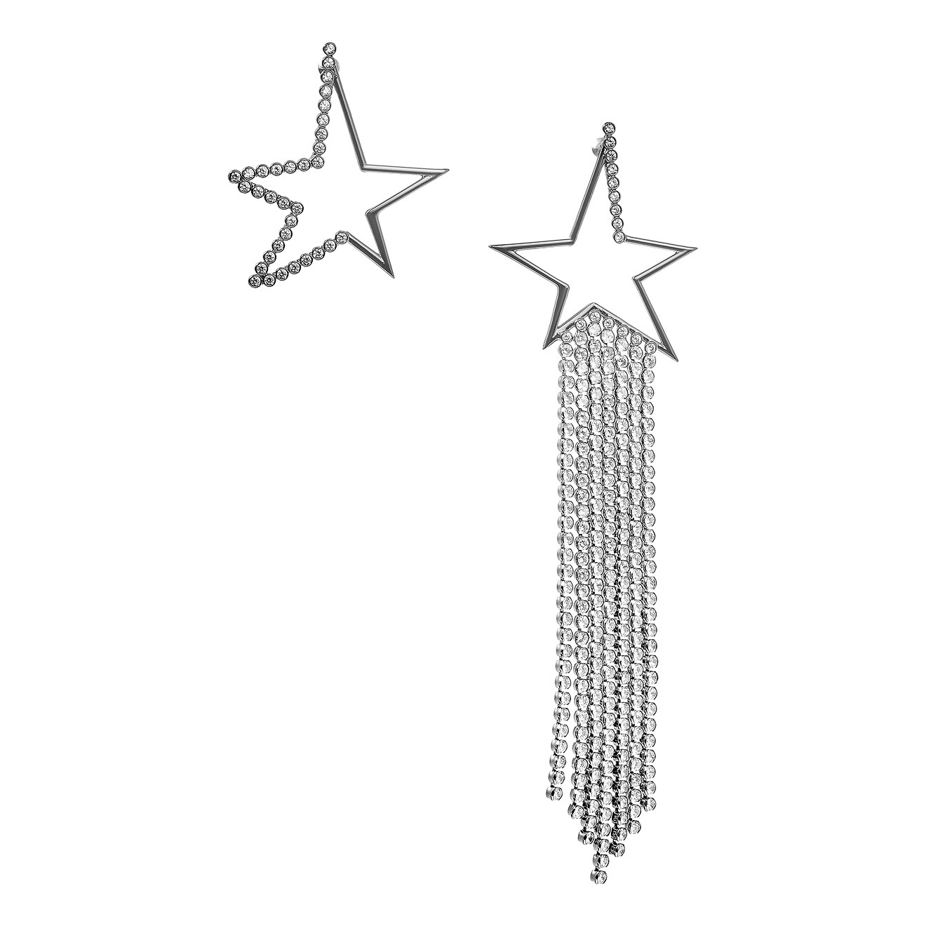 Asymmetric black star Earrings with crystals