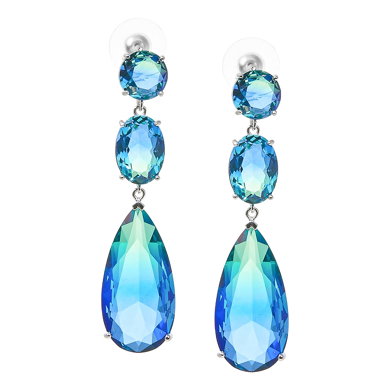 chandelerearrings with blue-green crystals