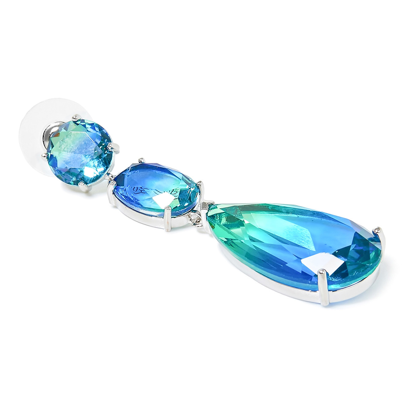 chandelerearrings with blue-green crystals
