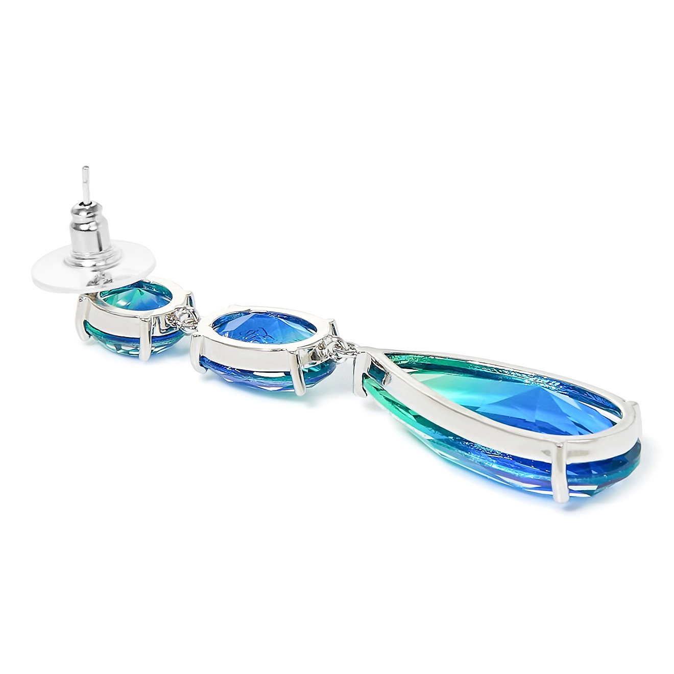 chandelerearrings with blue-green crystals