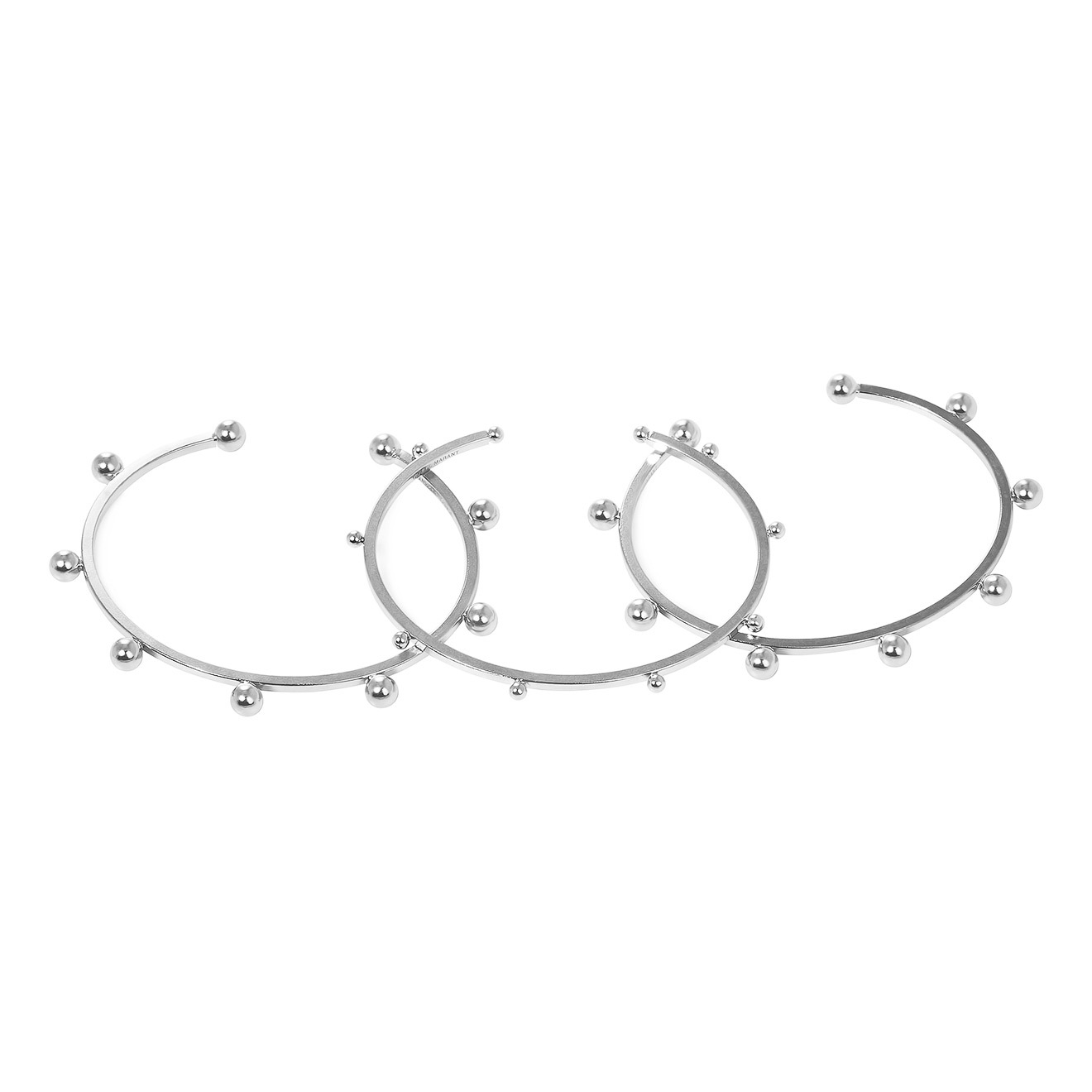 A set of open silver bracelets