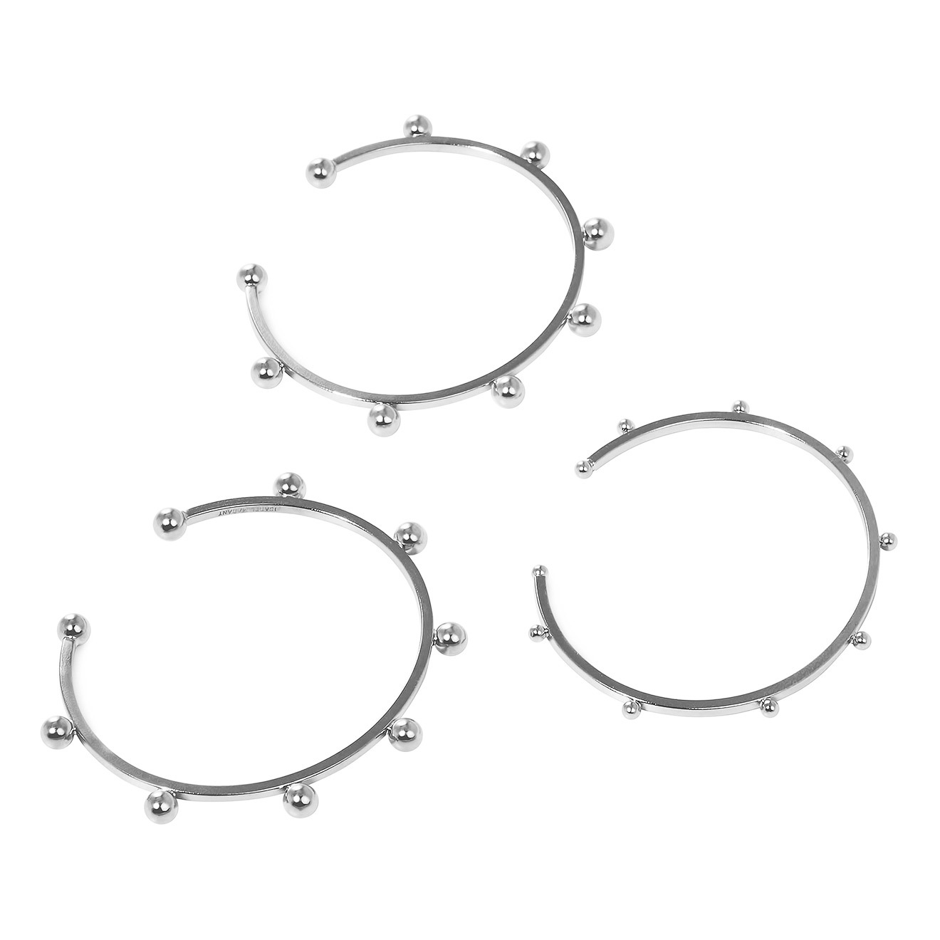 A set of open silver bracelets