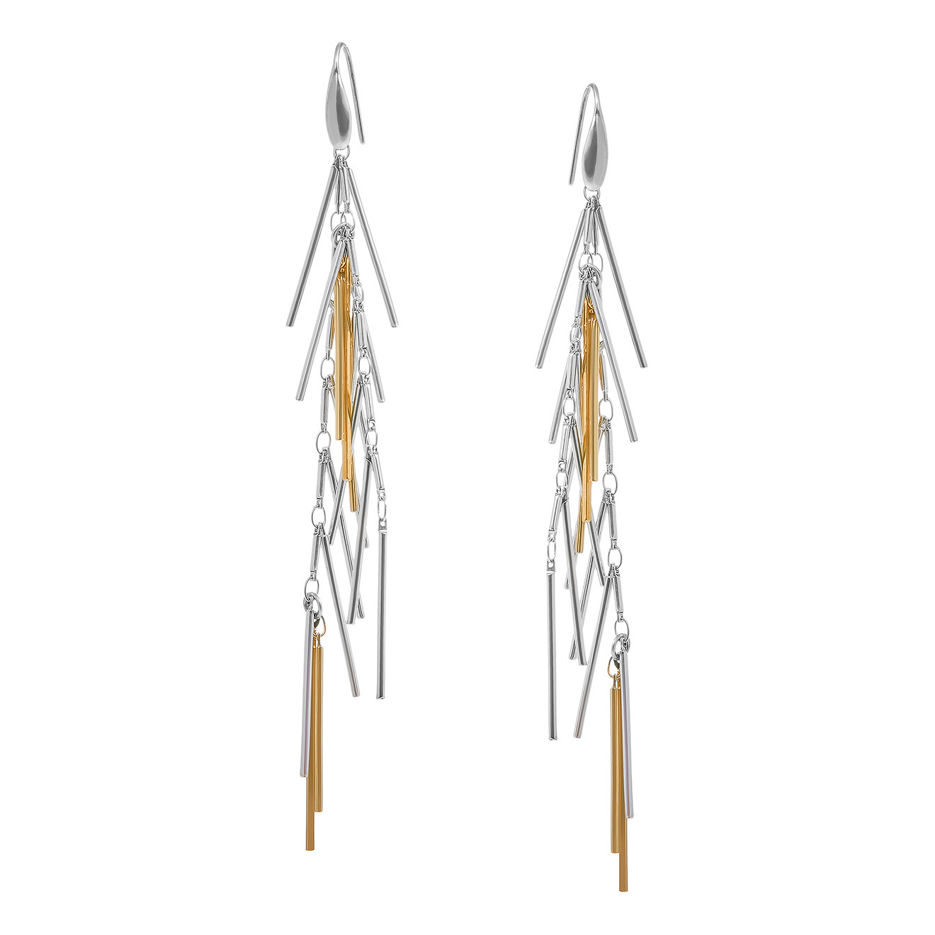 Cascade earrings with gold and silver pendants