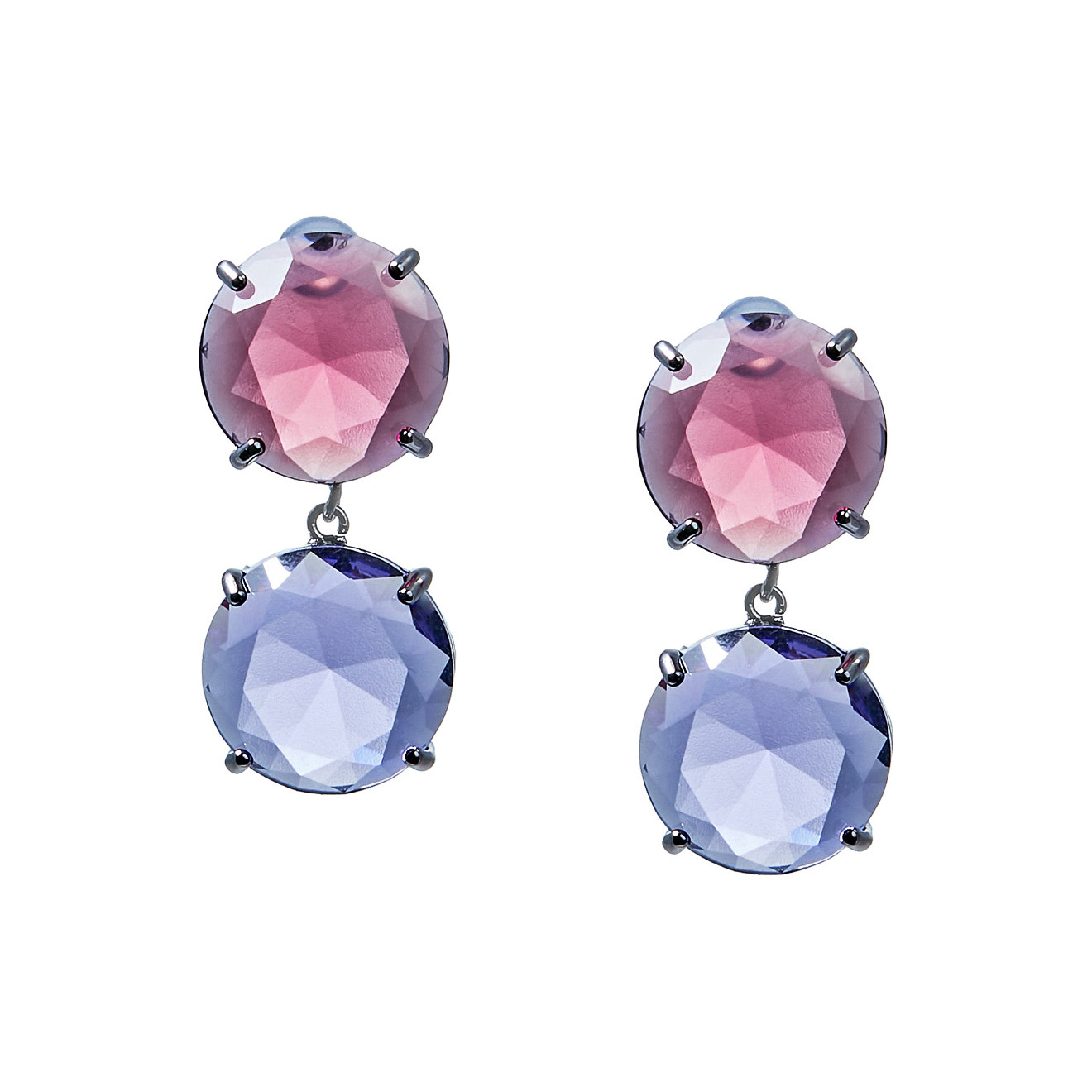 Black earrings with burgundy and lilac crystals
