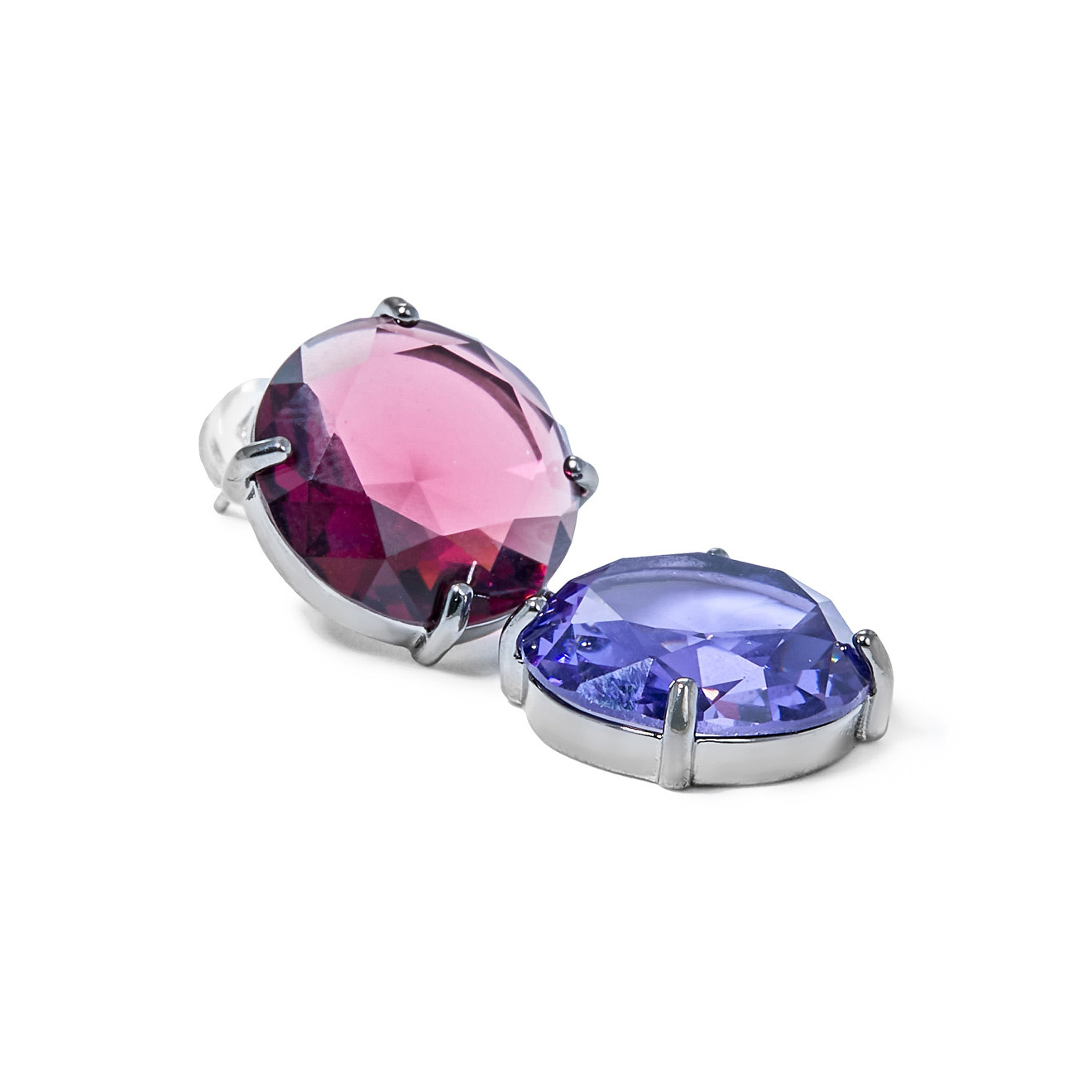 Black earrings with burgundy and lilac crystals