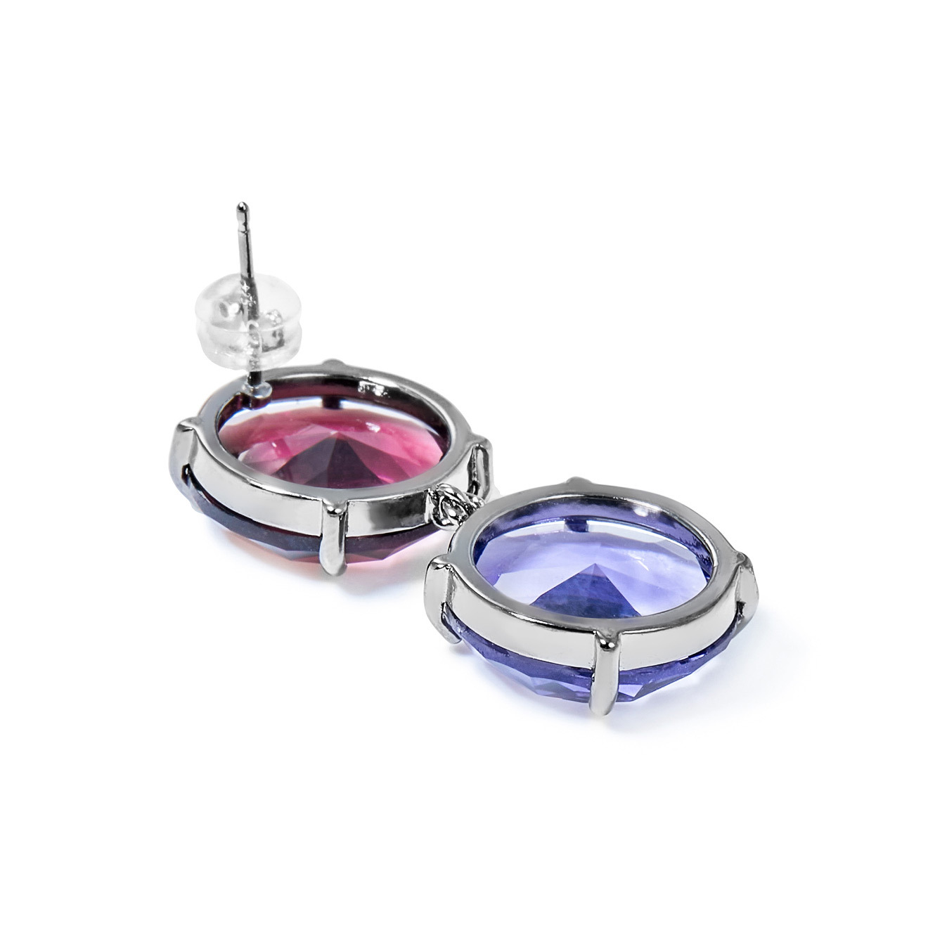 Black earrings with burgundy and lilac crystals