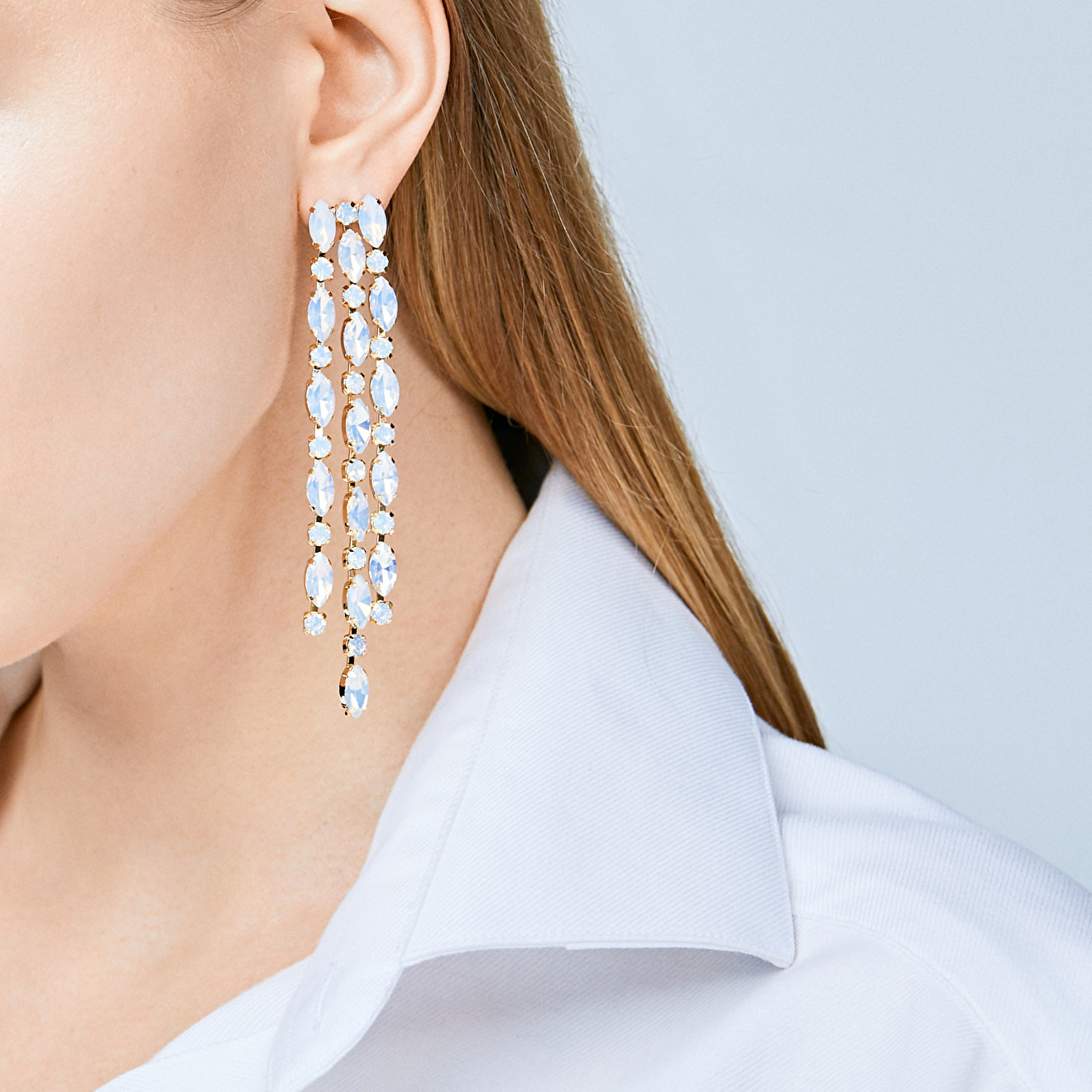 cascade earrings with white crystals