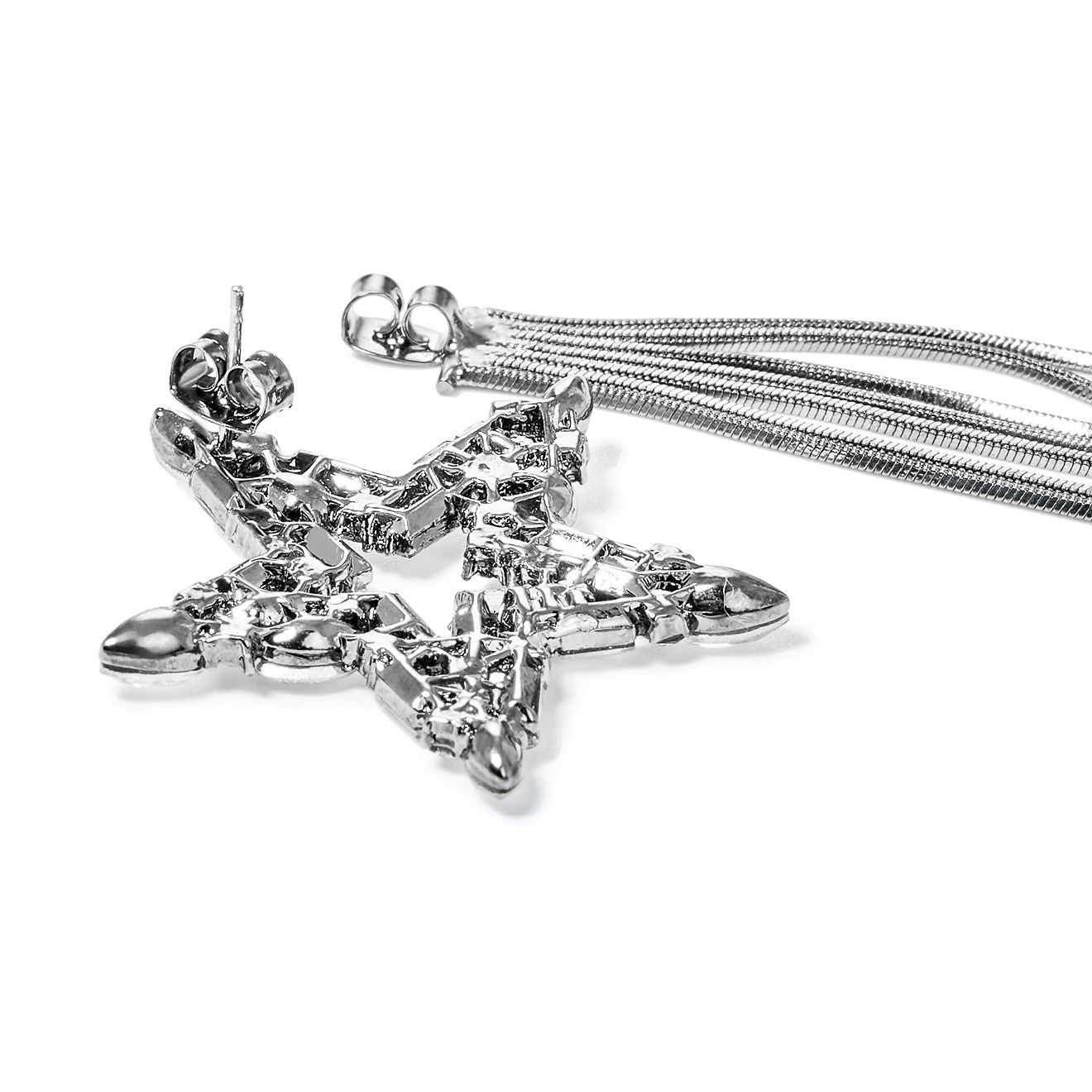 star earrings with crystals and metal tassels