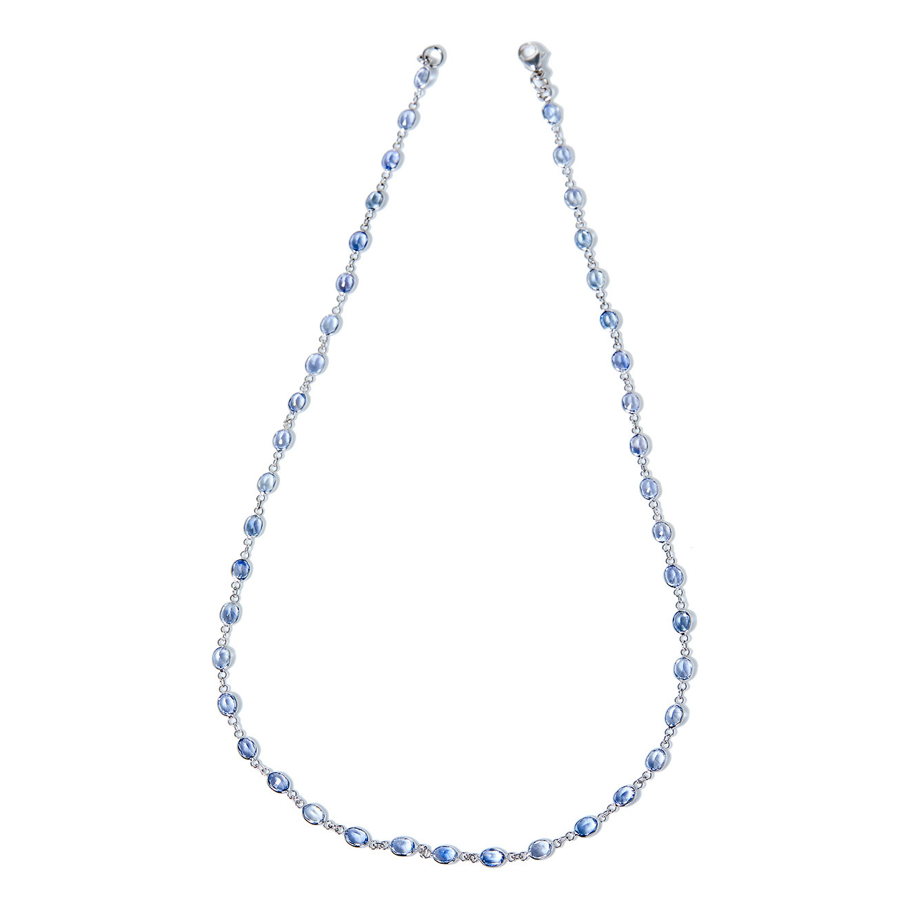 White gold necklace with blue sapphires