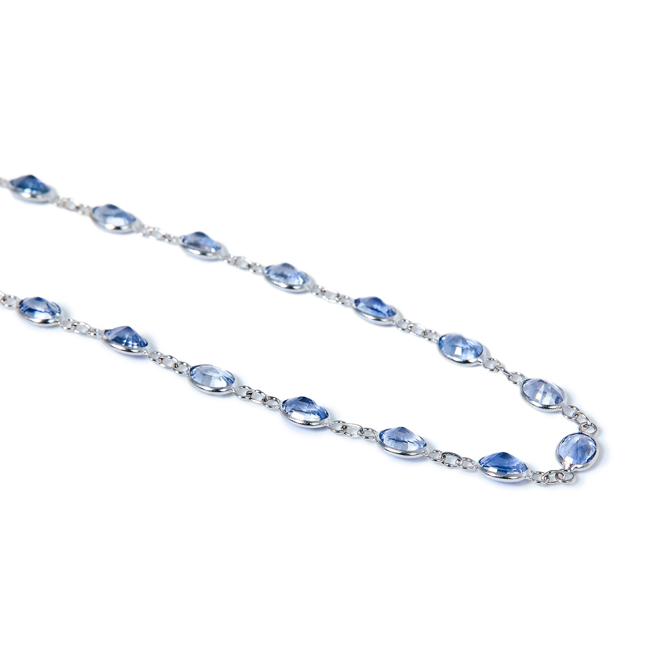 White gold necklace with blue sapphires