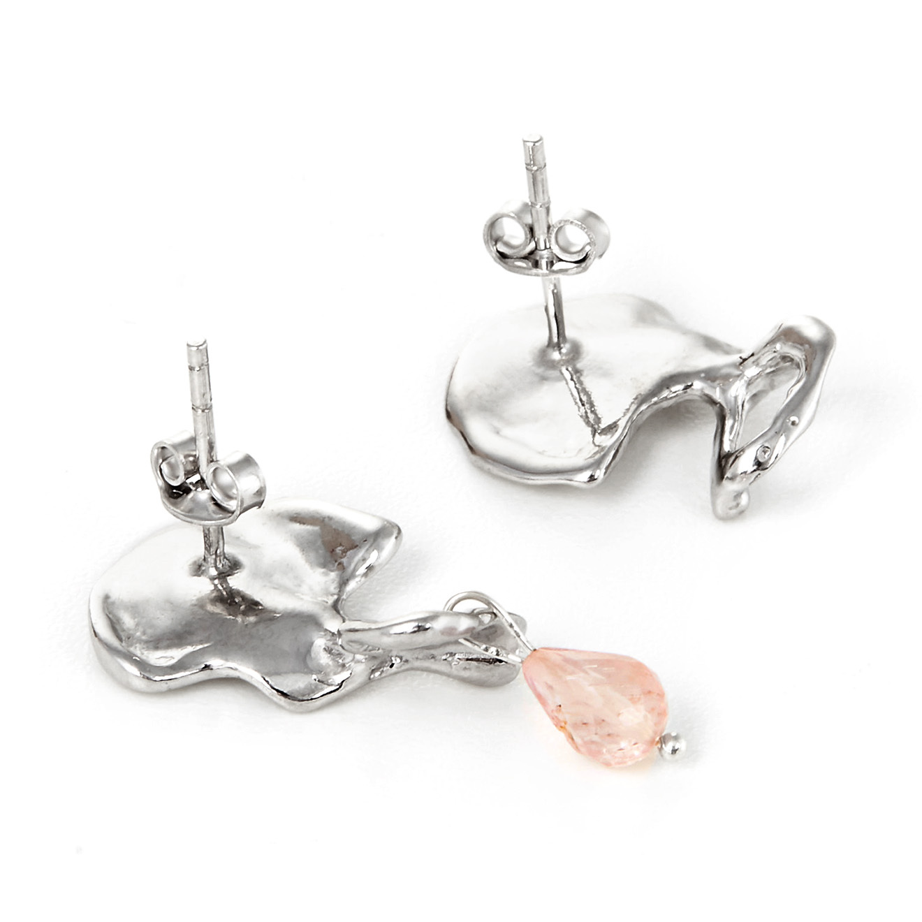 Asymmetric earrings with light pink tourmaline