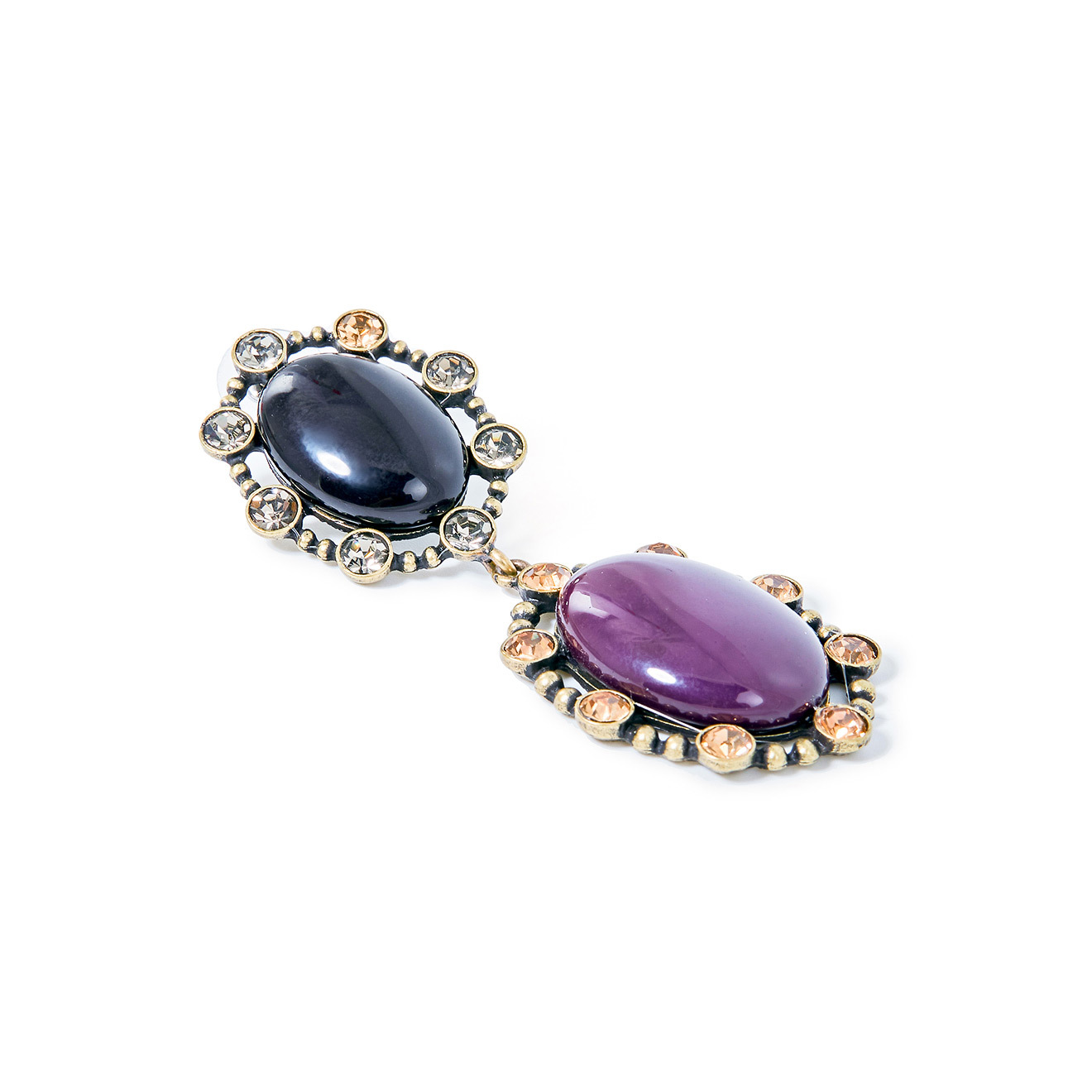 Double earrings with purple and black stones