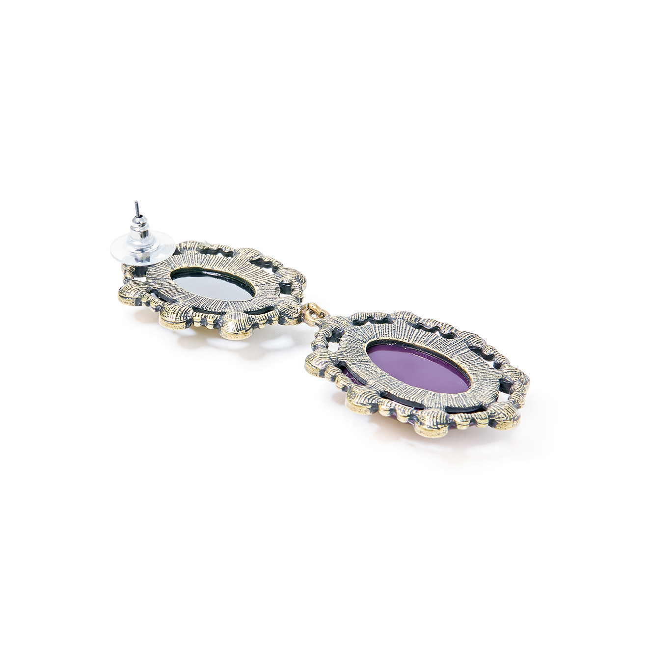 Double earrings with purple and black stones