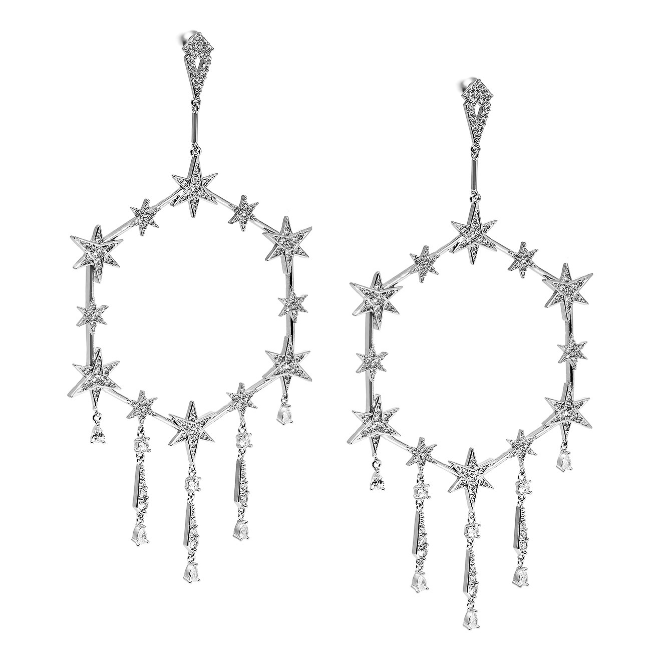 chandelier earrings with stars and crystals