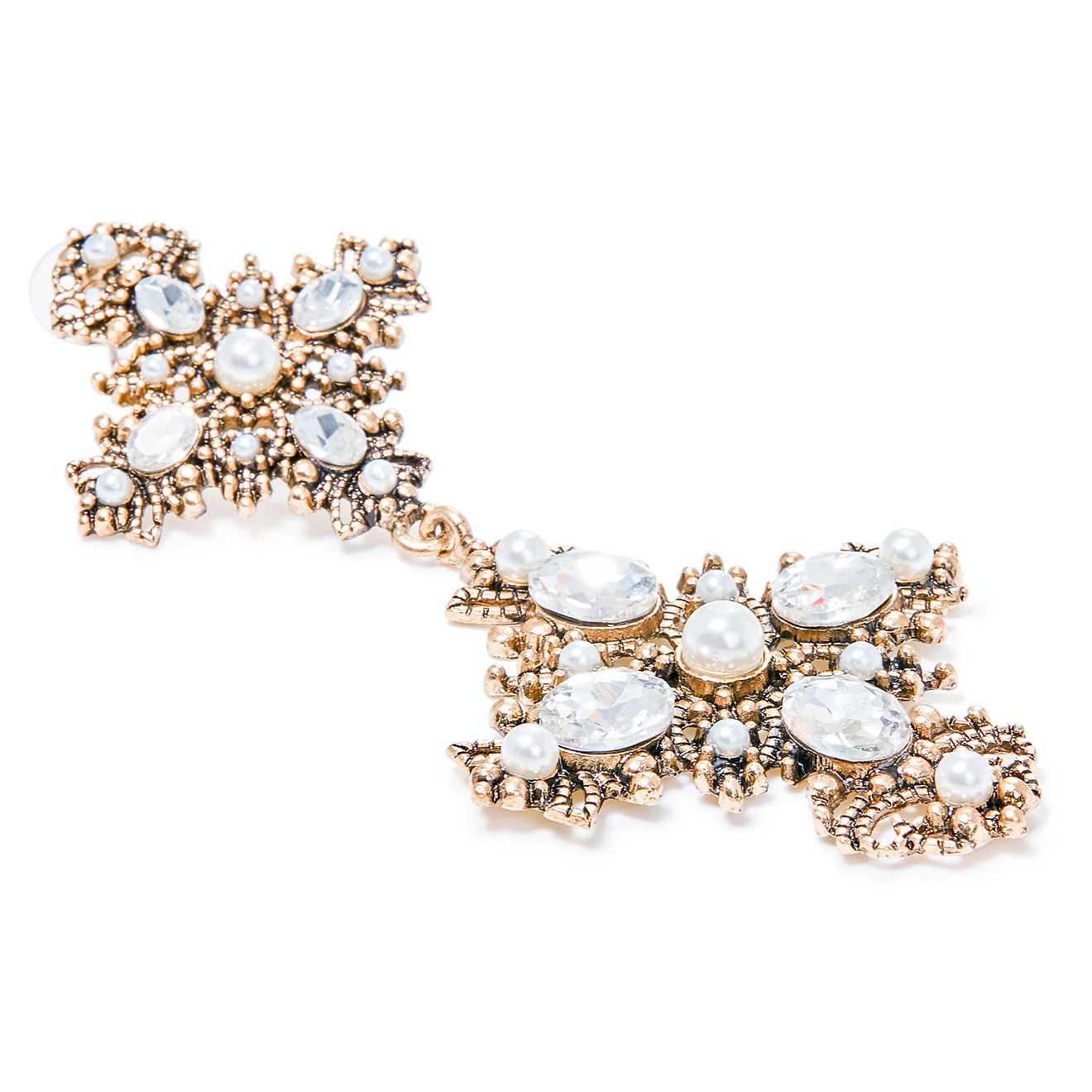 cross earrings with pearls and crystals