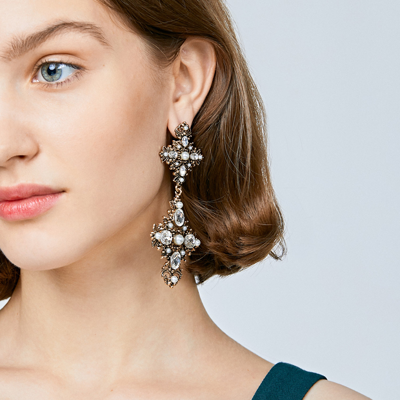 cross earrings with pearls and crystals