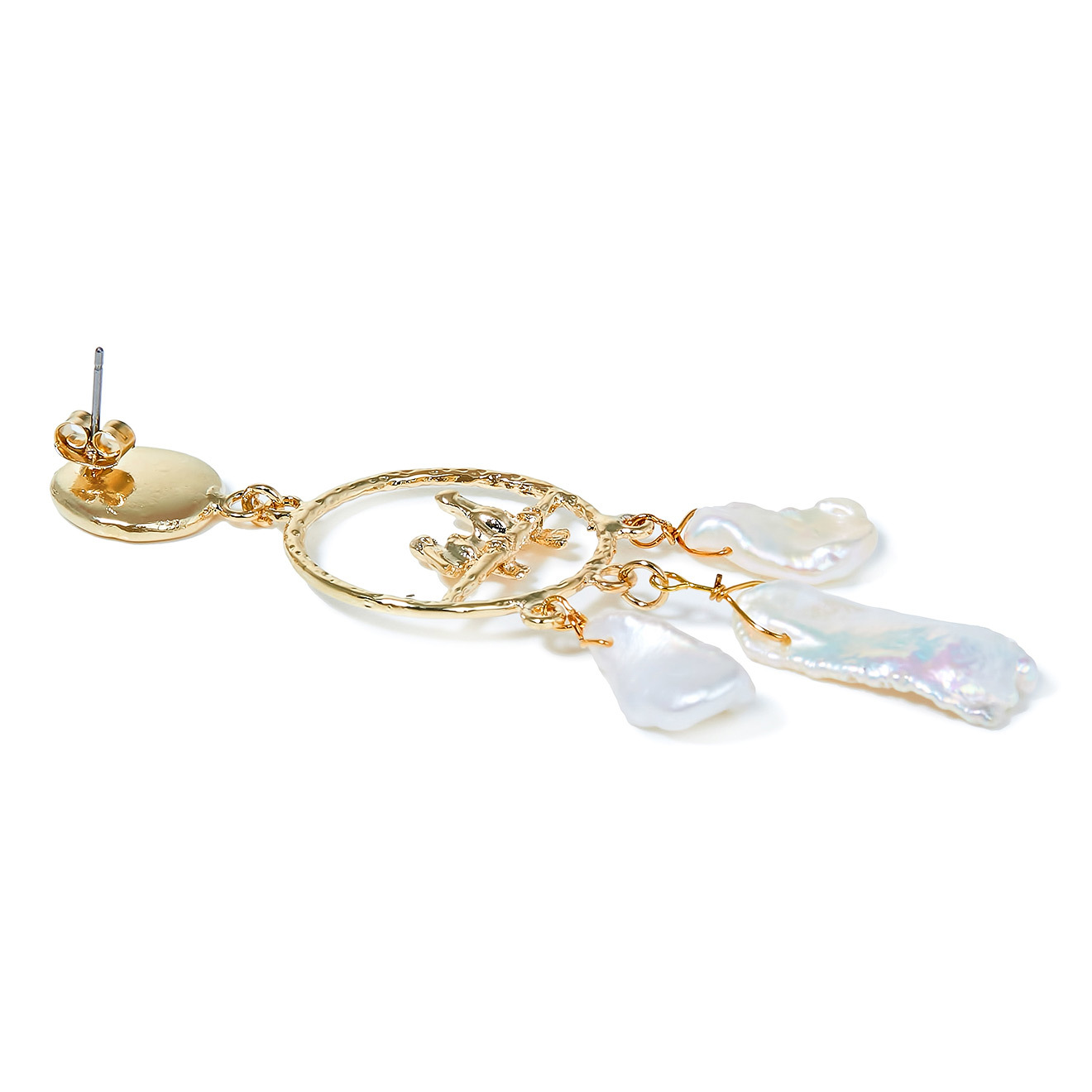 earrings with birds and baroque pearls