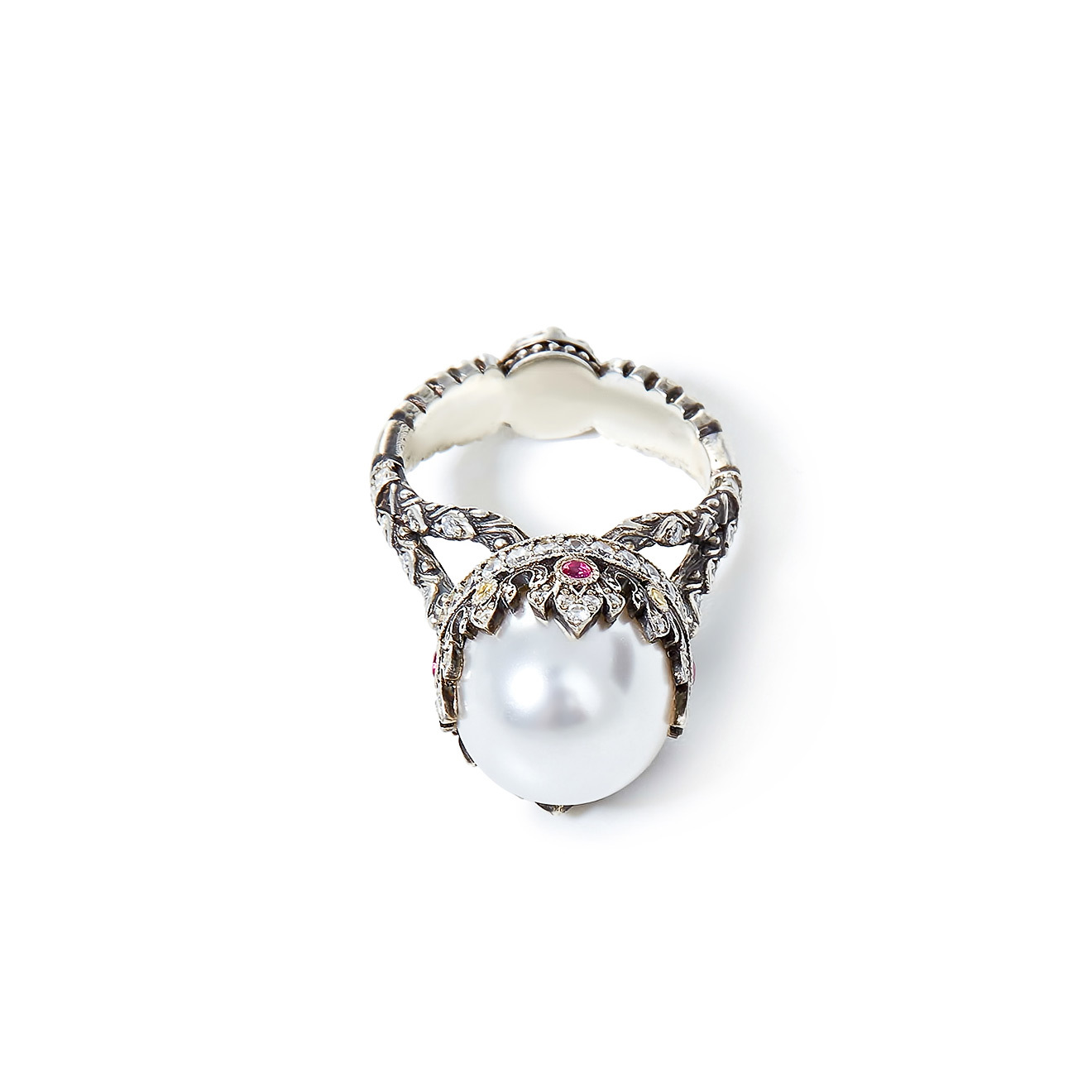 Серебряное кольцо «Корона» с жемчугом Swarovski