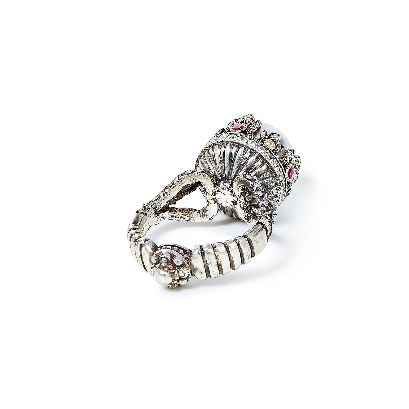 Серебряное кольцо «Корона» с жемчугом Swarovski