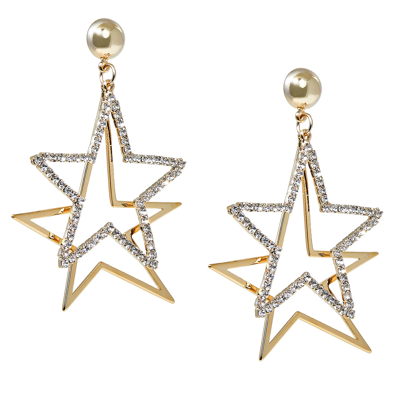 Double  Star Earrings with Crystals