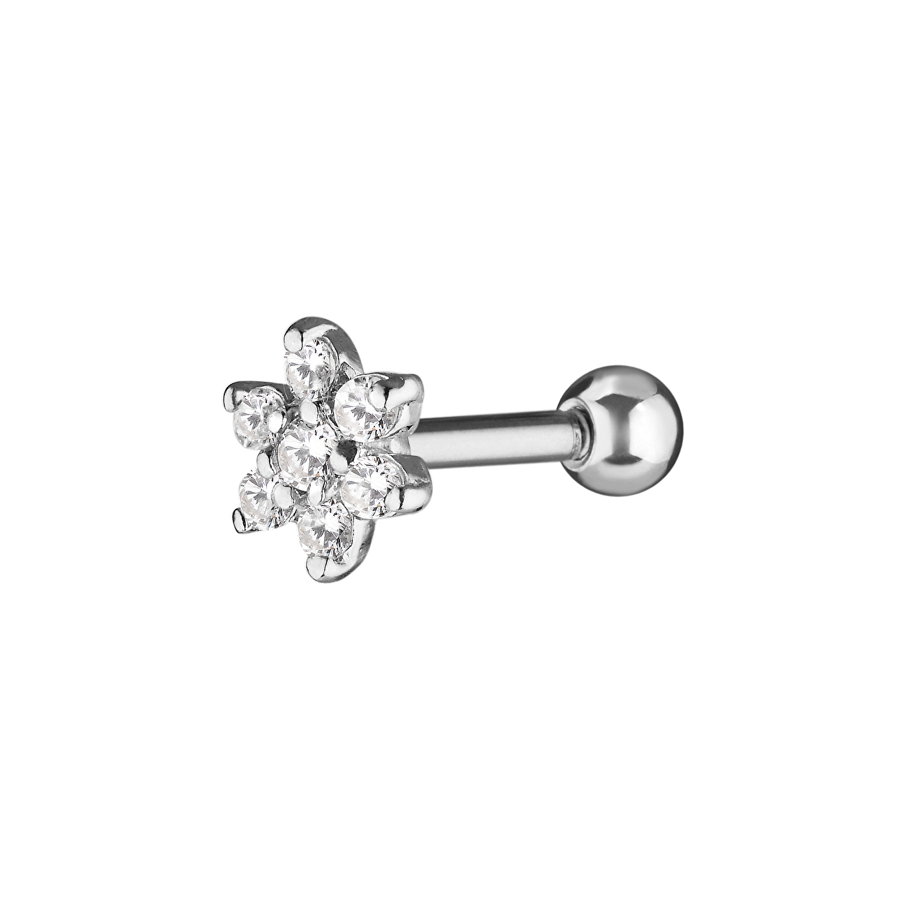 Piercing rod made of silver with a crystal flower