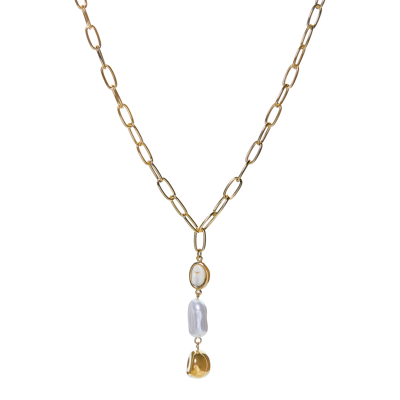 chain necklace with pearls and beige insert
