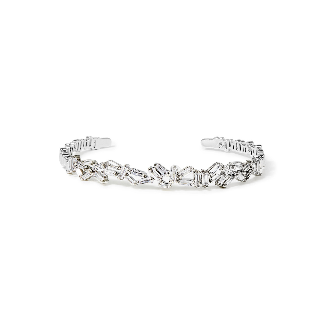 Silver open-ended bracelet with crystals