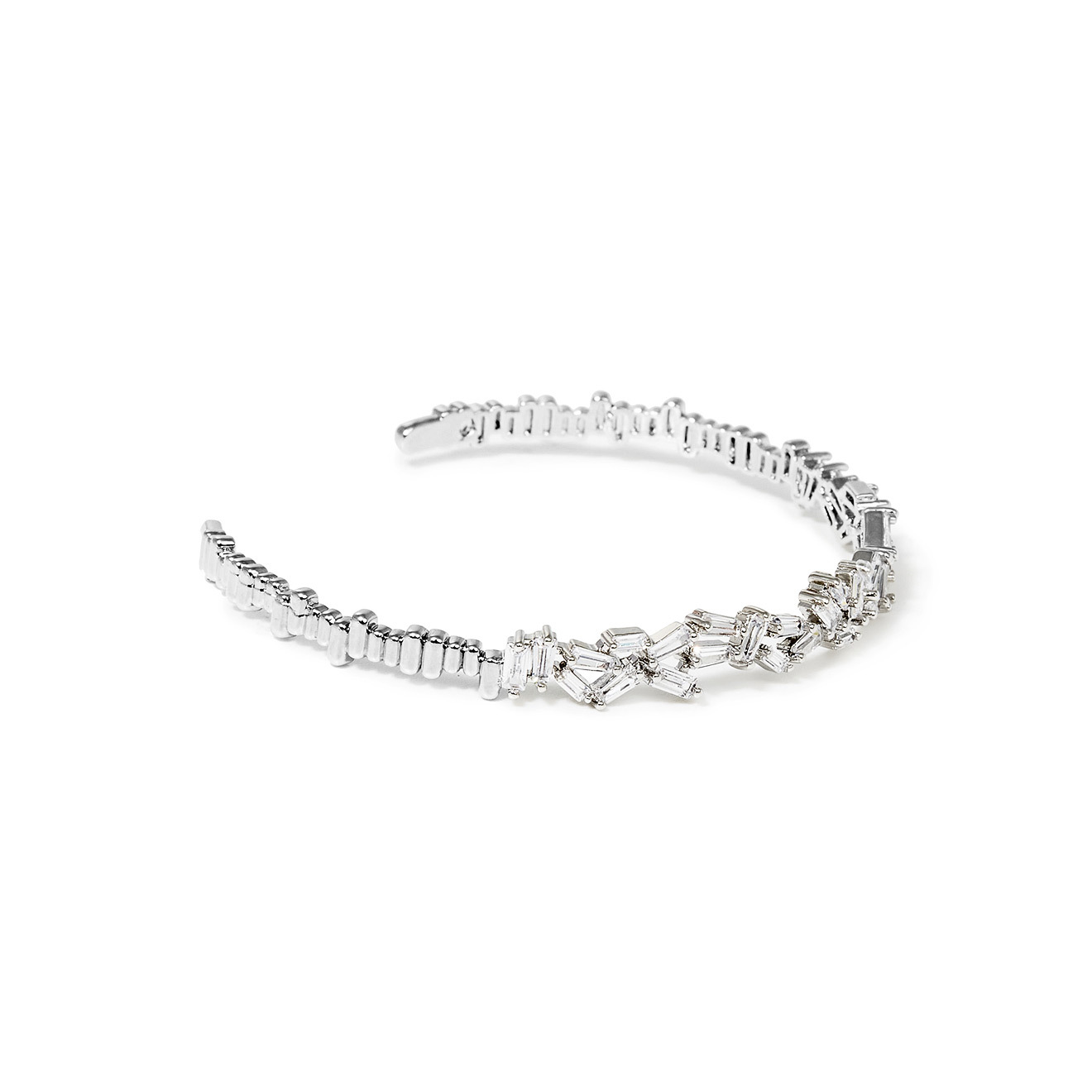 Silver open-ended bracelet with crystals