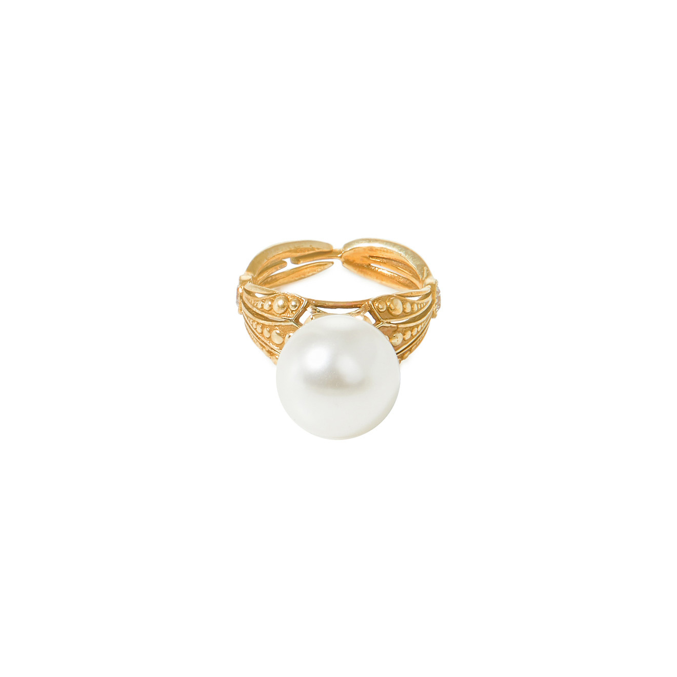 позолоченное кольцо с жемчугом и зелеными фианитами Fiore di Firenze Позолоченное кольцо Iris Fiorentino с жемчугом и фианитами