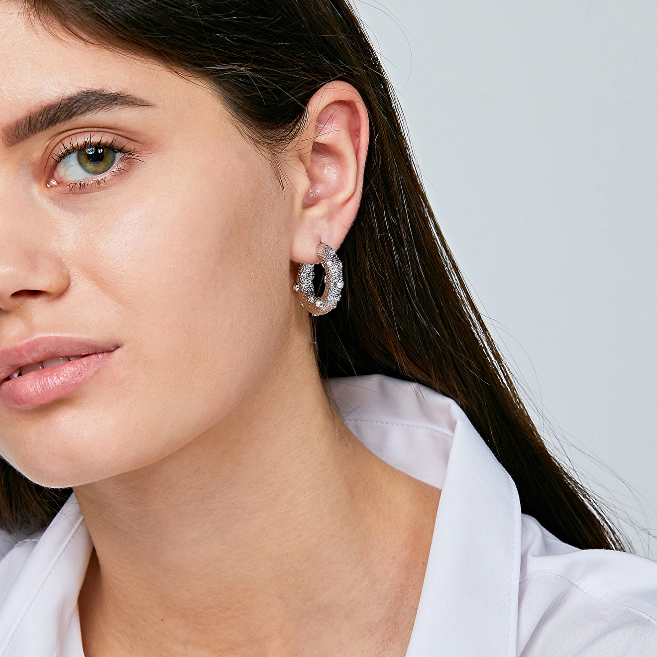 Puffed Pearl Hoop Earrings