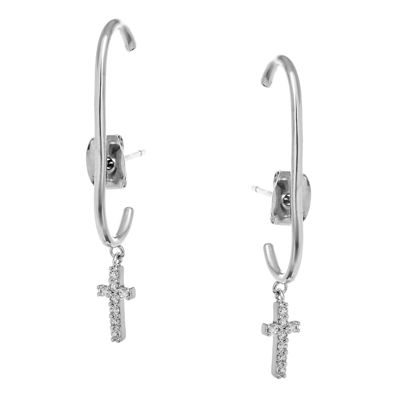 climber earrings with cross pendants