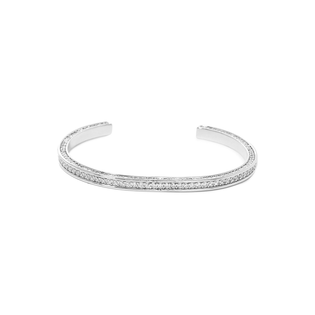 Silver open-ended bracelet with crystals