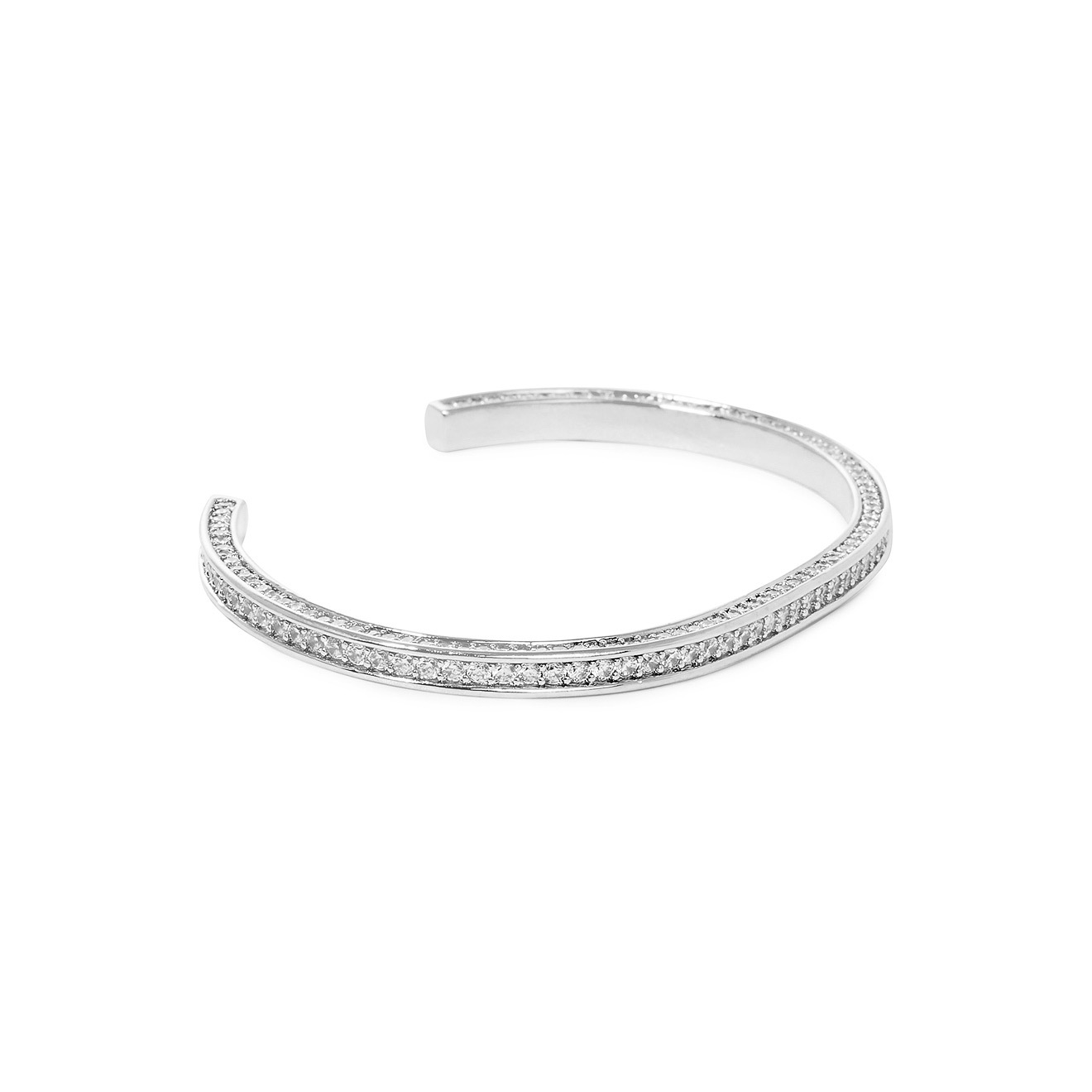 Silver open-ended bracelet with crystals