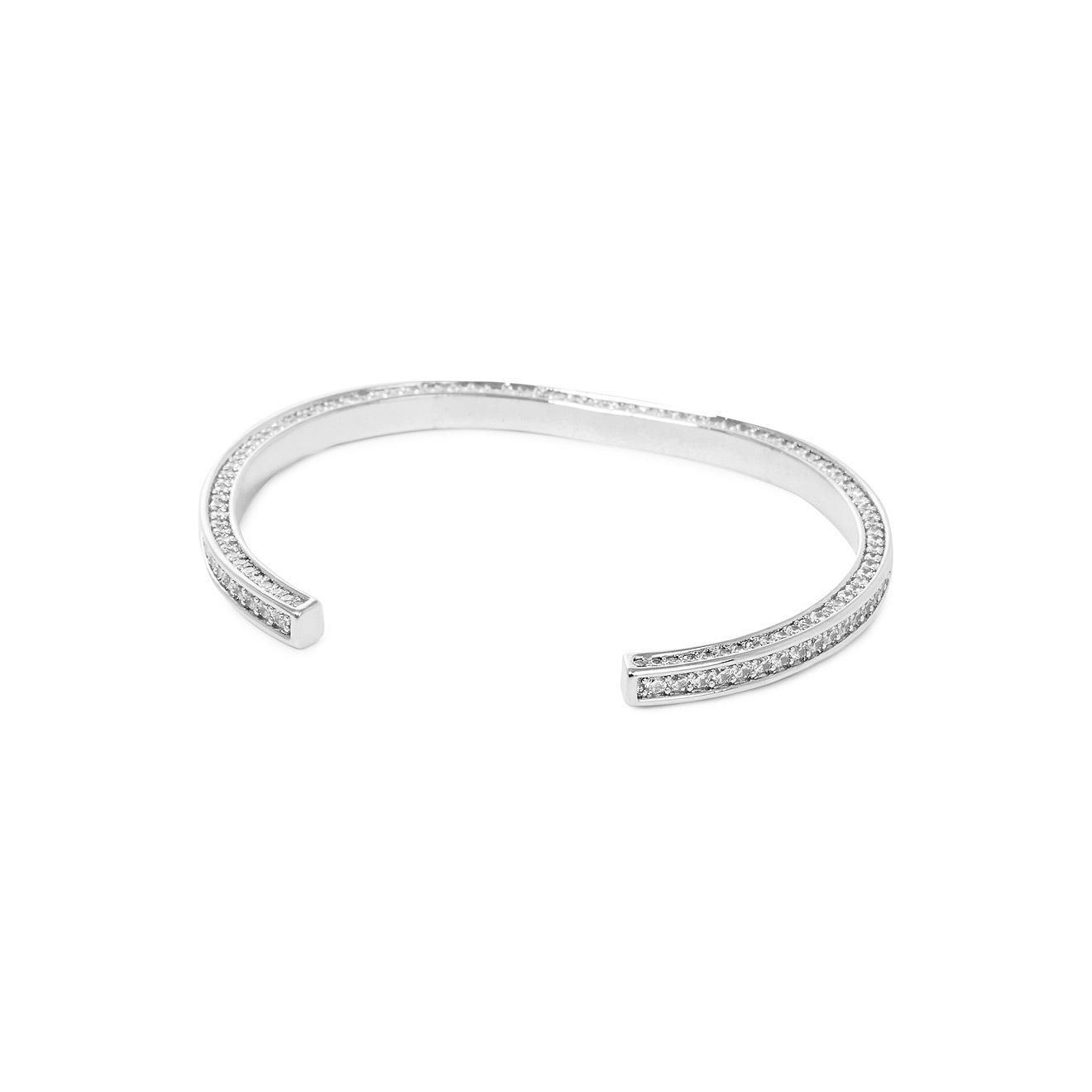 Silver open-ended bracelet with crystals