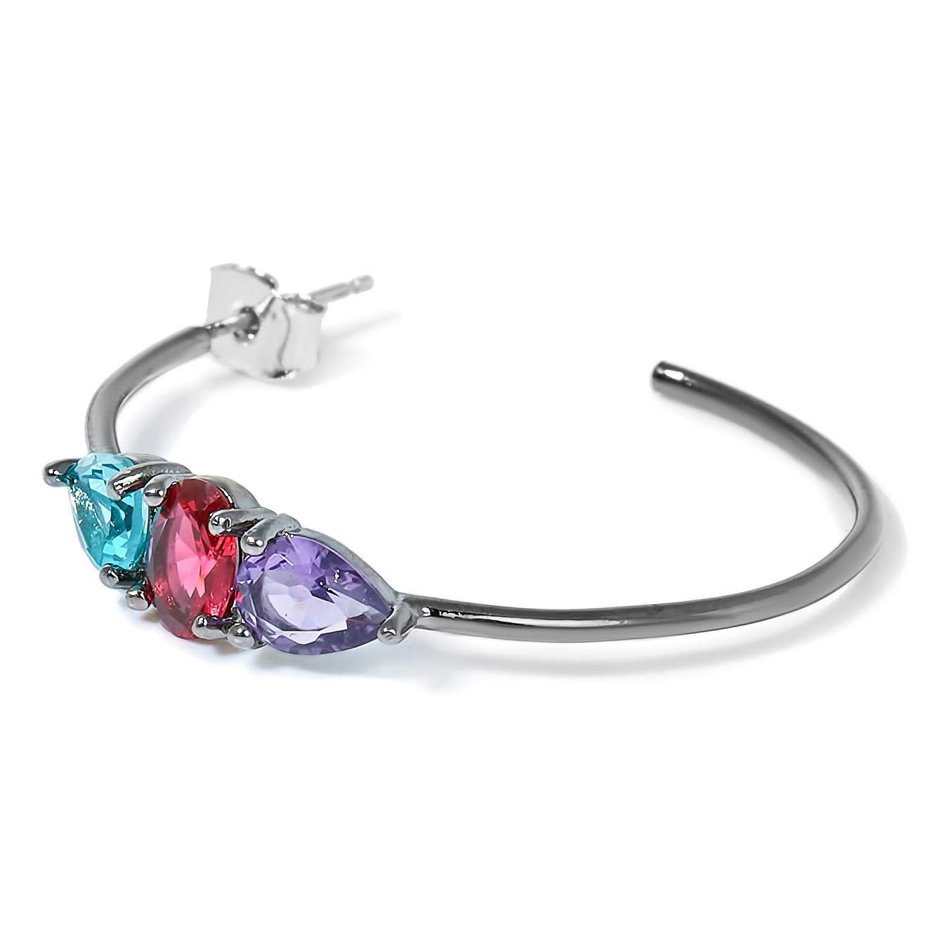 Black ring earrings with colored crystals