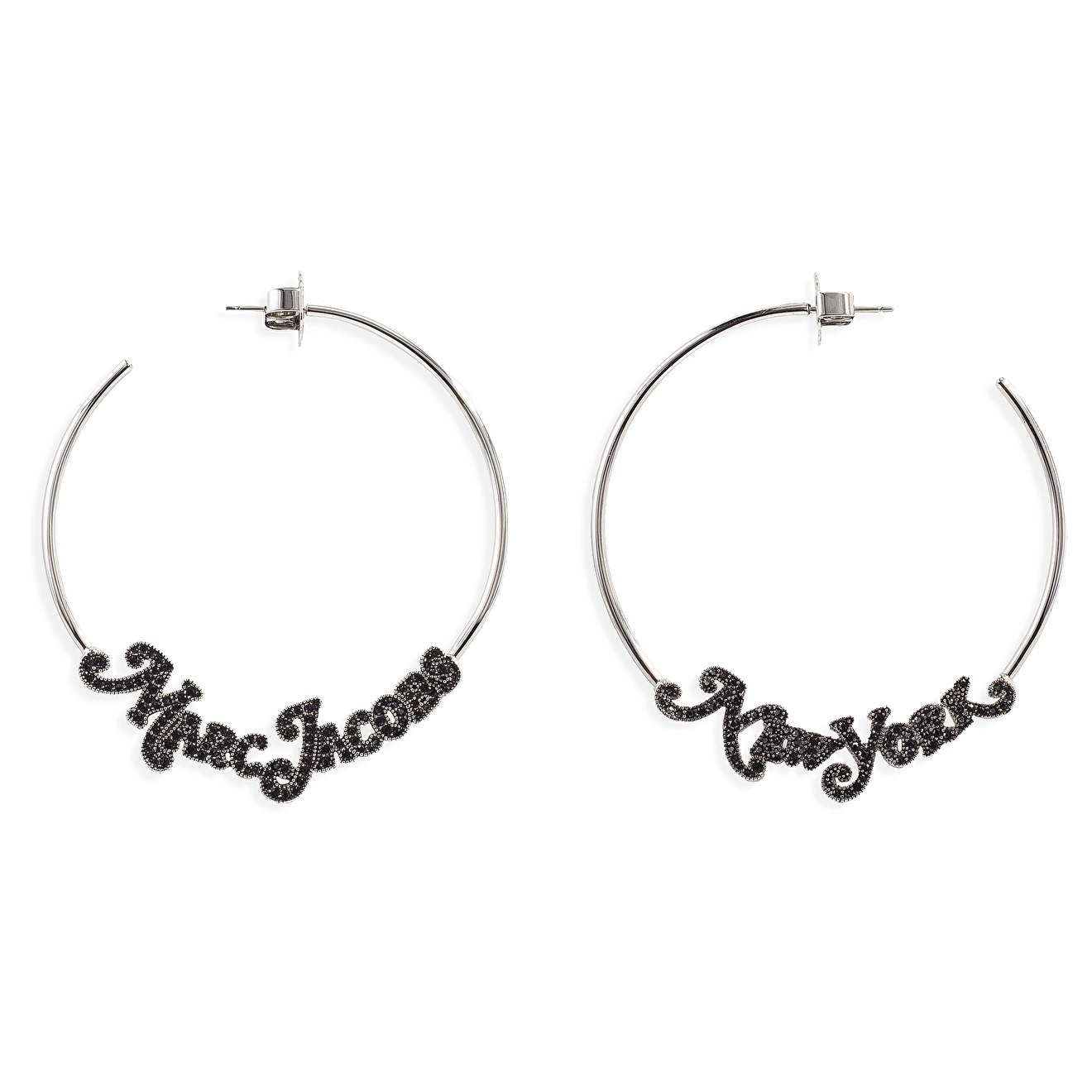 Серебристые асимметричные серьги-кольца с кристаллами Swarovski