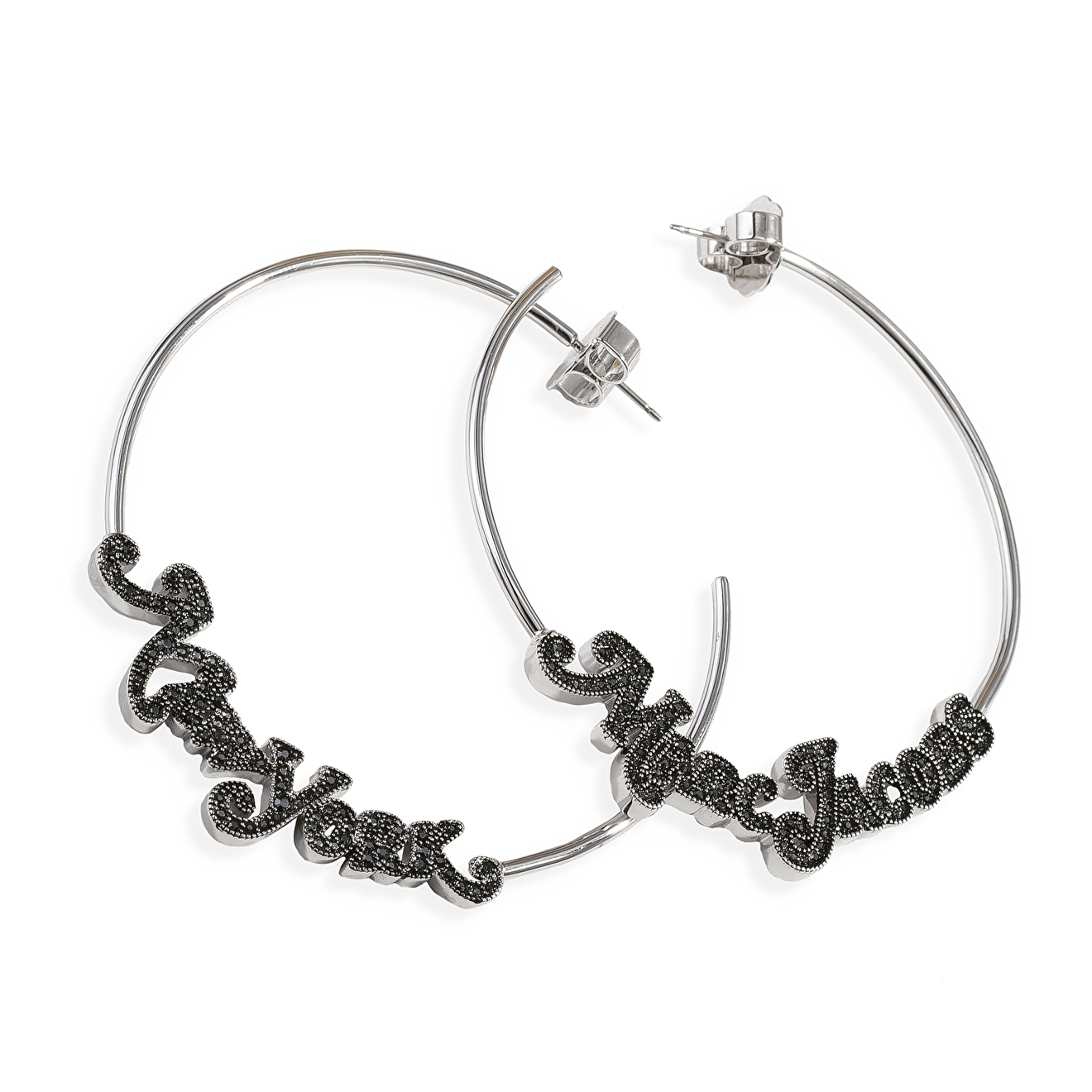 Серебристые асимметричные серьги-кольца с кристаллами Swarovski