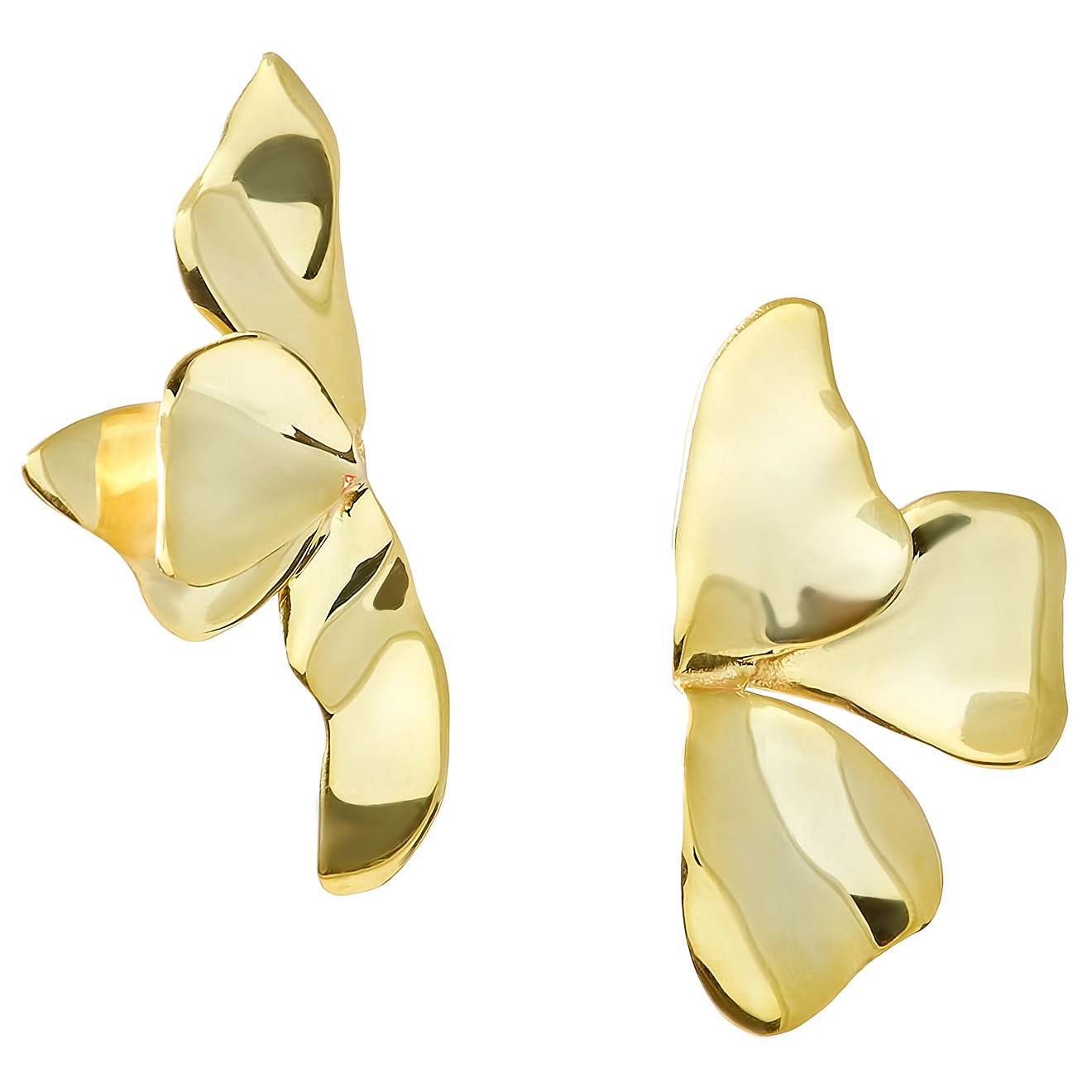 Gold-plated asymmetric earrings with petals